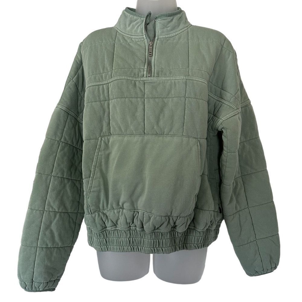 Sage Green Quarter Zip Pullover Mid Cropped Warm Cozy Sweater Hoodie Zip